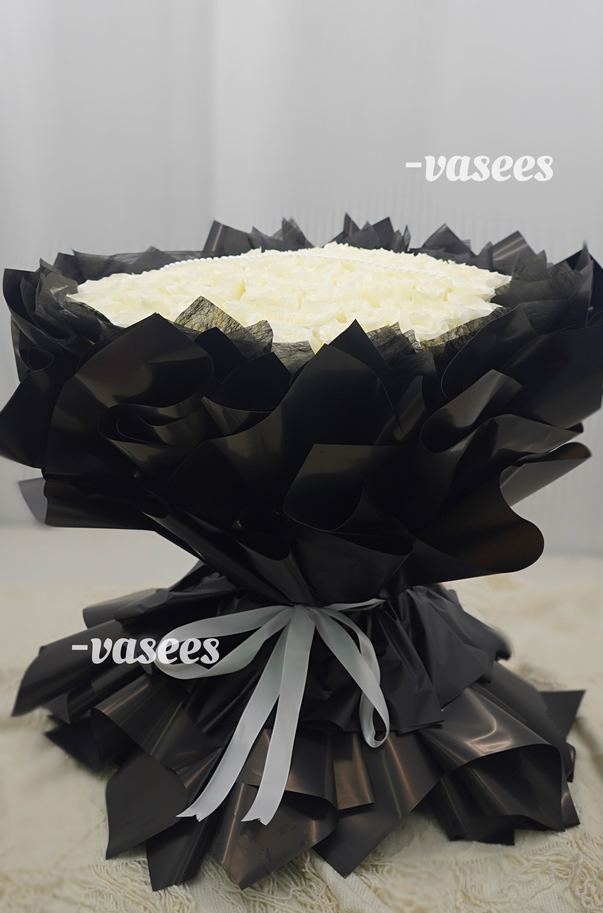 Black Dress| Premium White Roses
