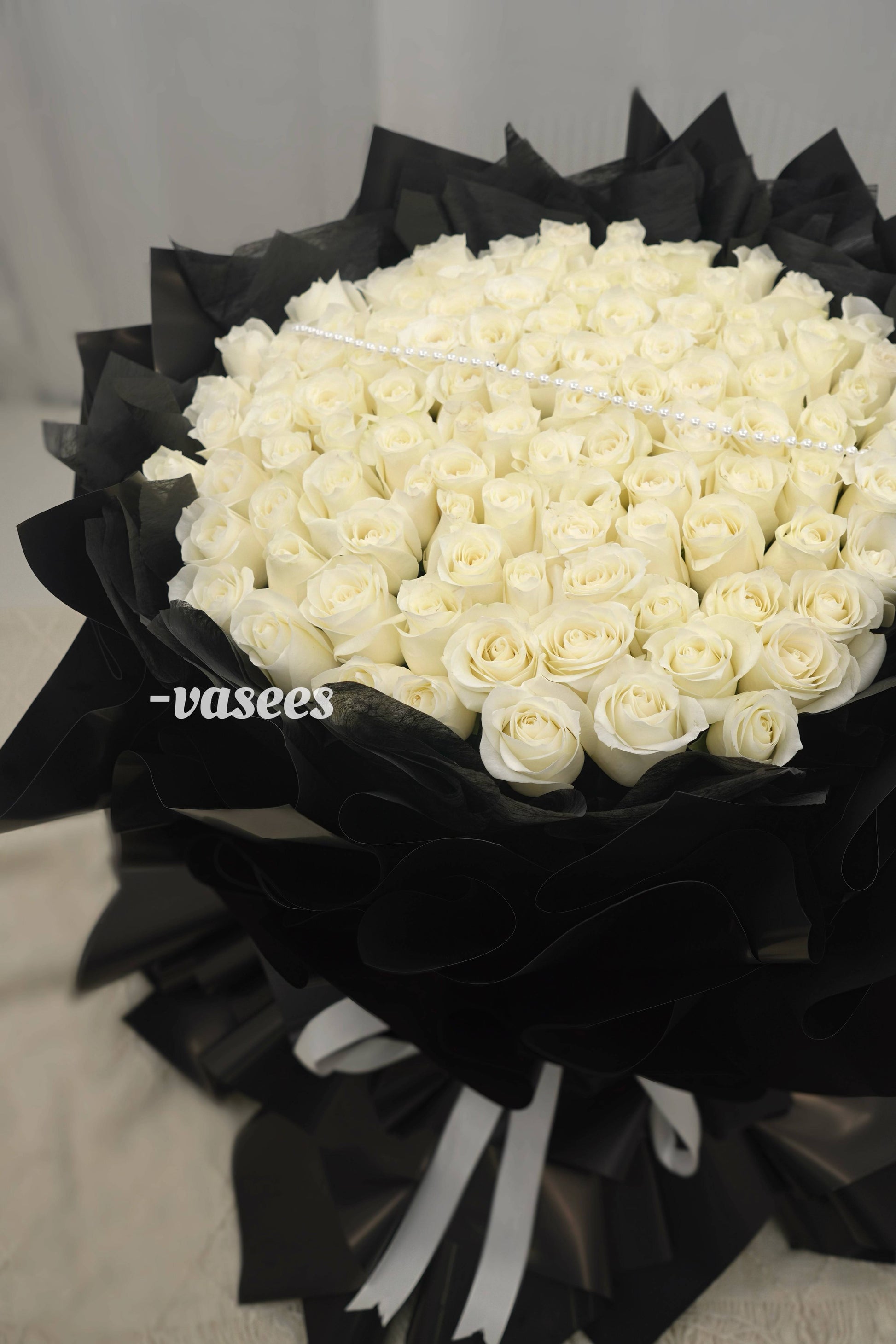 Black Dress| Premium White Roses