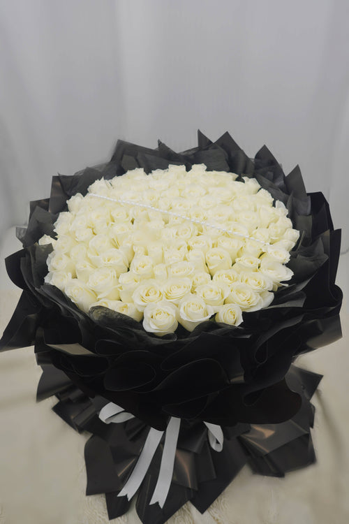 Black Dress| Premium White Roses