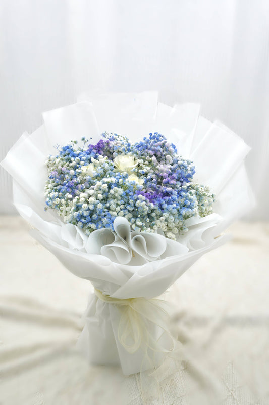 Blue and purple color | Rose and Babysbreath Mixed Bouquet