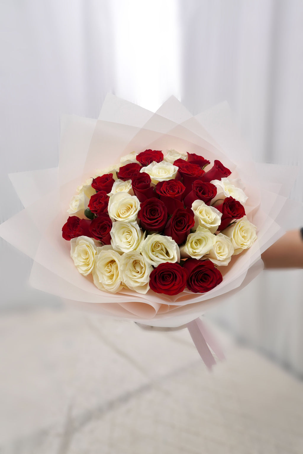 31 Premium White And Red Mixed  Roses