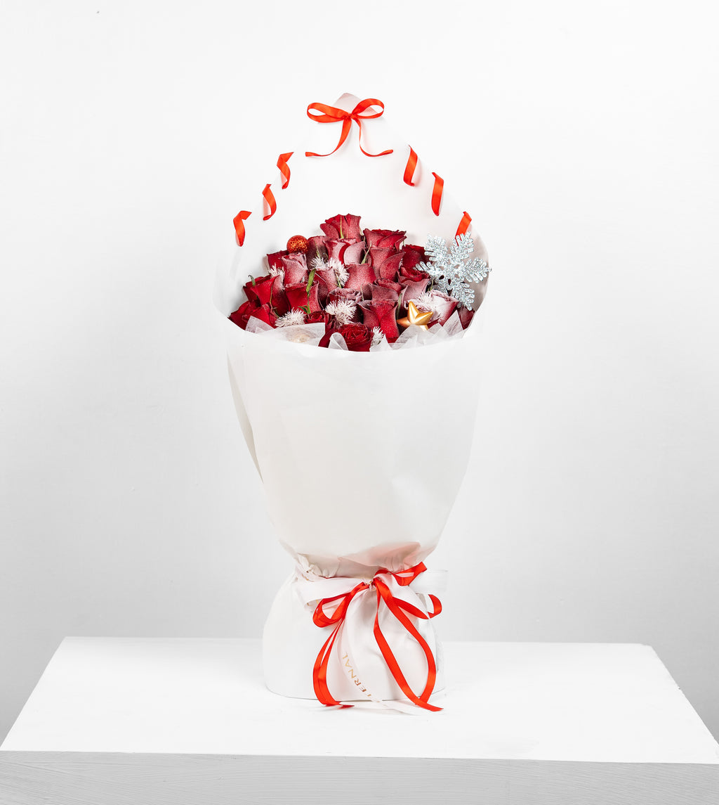 Winter's Kiss of Crimson Roses
